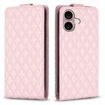 For iPhone 16 Plus Diamond Lattice Vertical Flip Leather Phone Case(Pink)