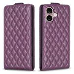 For iPhone 16 Diamond Lattice Vertical Flip Leather Phone Case(Dark Purple)