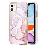 For iPhone 11 Marble Pattern Dual-side IMD Magsafe TPU Phone Case(Rose Gold 005)