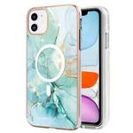 For iPhone 11 Marble Pattern Dual-side IMD Magsafe TPU Phone Case(Green 003)