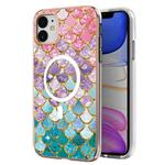 For iPhone 11 Marble Pattern Dual-side IMD Magsafe TPU Phone Case(Colorful Scales)