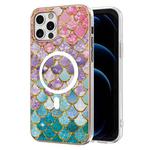 For iPhone 12 Pro Max Marble Pattern Dual-side IMD Magsafe TPU Phone Case(Colorful Scales)