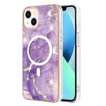 For iPhone 14 Marble Pattern Dual-side IMD Magsafe TPU Phone Case(Purple 002)