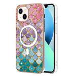 For iPhone 14 Marble Pattern Dual-side IMD Magsafe TPU Phone Case(Colorful Scales)