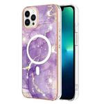 For iPhone 14 Pro Marble Pattern Dual-side IMD Magsafe TPU Phone Case(Purple 002)