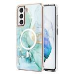 For Samsung Galaxy S21 FE 5G Marble Pattern Dual-side IMD Magsafe TPU Phone Case(Green 003)