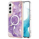 For Samsung Galaxy S22 5G Marble Pattern Dual-side IMD Magsafe TPU Phone Case(Purple 002)