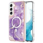 For Samsung Galaxy S22+ 5G Marble Pattern Dual-side IMD Magsafe TPU Phone Case(Purple 002)