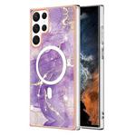For Samsung Galaxy S22 Ultra 5G Marble Pattern Dual-side IMD Magsafe TPU Phone Case(Purple 002)
