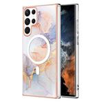 For Samsung Galaxy S22 Ultra 5G Marble Pattern Dual-side IMD Magsafe TPU Phone Case(White Marble)