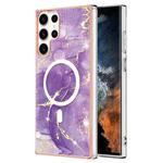 For Samsung Galaxy S23 Ultra 5G Marble Pattern Dual-side IMD Magsafe TPU Phone Case(Purple 002)