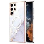 For Samsung Galaxy S23 Ultra 5G Marble Pattern Dual-side IMD Magsafe TPU Phone Case(White 006)