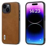 For iPhone 15 Plus ABEEL Dual Color Cowhide Texture PU Phone Case(Brown)