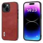 For iPhone 15 ABEEL Dual Color Cowhide Texture PU Phone Case(Red)