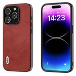 For iPhone 15 Pro ABEEL Two-color Calf Texture PU Phone Case(Red)