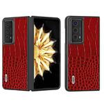 For Honor Magic V2 ABEEL Genuine Leather Crocodile Pattern Black Edge Phone Case(Red)