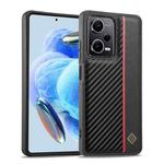 For Xiaomi Redmi Note 12 5G LC.IMEEKE 3 in 1 Carbon Fiber Texture Shockproof Phone Case(Black)
