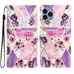 For iPhone 15 Pro Max Colored Drawing Leather Phone Case(Purple Marble)