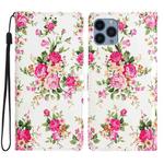 For iPhone 15 Pro Max Colored Drawing Leather Phone Case(Peonies)