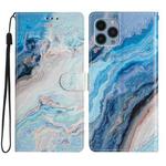 For iPhone 15 Pro Max Colored Drawing Leather Phone Case(Blue Marble)