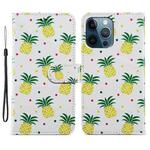 For iPhone 15 Pro Max Colored Drawing Leather Phone Case(Pineapple)