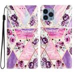 For iPhone 15 Pro Colored Drawing Leather Phone Case(Purple Marble)