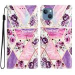 For iPhone 15 Plus Colored Drawing Leather Phone Case(Purple Marble)