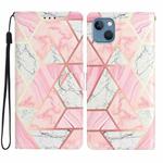 For iPhone 15 Plus Colored Drawing Leather Phone Case(Pink Marble)