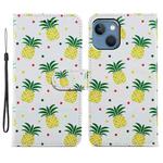 For iPhone 15 Plus Colored Drawing Leather Phone Case(Pineapple)