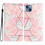 For iPhone 15 Colored Drawing Leather Phone Case(Pink Marble)