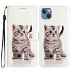For iPhone 15 Colored Drawing Leather Phone Case(Little Tabby Cat)