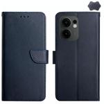 For OPPO Reno13 F 4G / 5G HT02 Genuine Leather Fingerprint-proof Flip Phone Case(Blue)