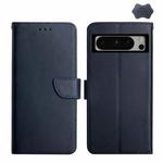 For Google Pixel 8 Pro HT02 Genuine Leather Fingerprint-proof Flip Phone Case(Blue)