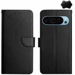 For Google Pixel 9 Pro HT02 Genuine Leather Fingerprint-proof Flip Phone Case(Black)