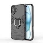 For iPhone 16 Plus Shockproof PC + TPU Holder Phone Case(Black)