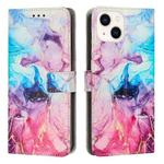 For iPhone 15 Painted Marble Pattern Leather Phone Case(Pink Purple)