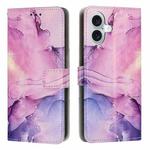 For iPhone 16 Plus Painted Marble Pattern Leather Phone Case(Purple)