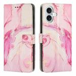 For iPhone 16 Painted Marble Pattern Leather Phone Case(Rose Gold)