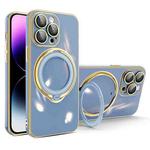 For iPhone 15 Pro Multifunction Electroplating MagSafe Holder Phone Case(Blue)
