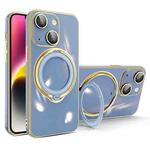 For iPhone 14 Plus Multifunction Electroplating MagSafe Holder Phone Case(Blue)
