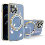 For iPhone 12 Pro Max Multifunction Electroplating MagSafe Holder Phone Case(Blue)