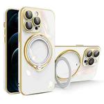 For iPhone 12 Pro Multifunction Electroplating MagSafe Holder Phone Case(White)