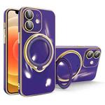 For iPhone 12 Multifunction Electroplating MagSafe Holder Phone Case(Dark Purple)
