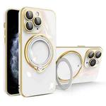 For iPhone 11 Pro Multifunction Electroplating MagSafe Holder Phone Case(White)