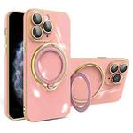 For iPhone 11 Pro Multifunction Electroplating MagSafe Holder Phone Case(Pink)