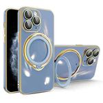 For iPhone 11 Pro Multifunction Electroplating MagSafe Holder Phone Case(Blue)