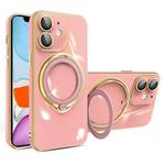 For iPhone 11 Multifunction Electroplating MagSafe Holder Phone Case(Pink)