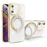 For iPhone XS Max Multifunction Electroplating MagSafe Holder Phone Case(White)