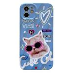 For iPhone 12 2 in 1 Minimalist Pattem PC Shockproof Phone Case(Sunglasses Cat)