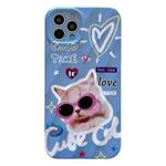 For iPhone 14 Pro Max 2 in 1 Minimalist Pattem PC Shockproof Phone Case(Sunglasses Cat)